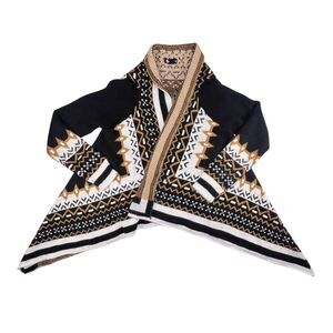 Vocal USA Cardigan S Wool Blend Tribal Open Front Boho Asymmetrical Shawl Collar